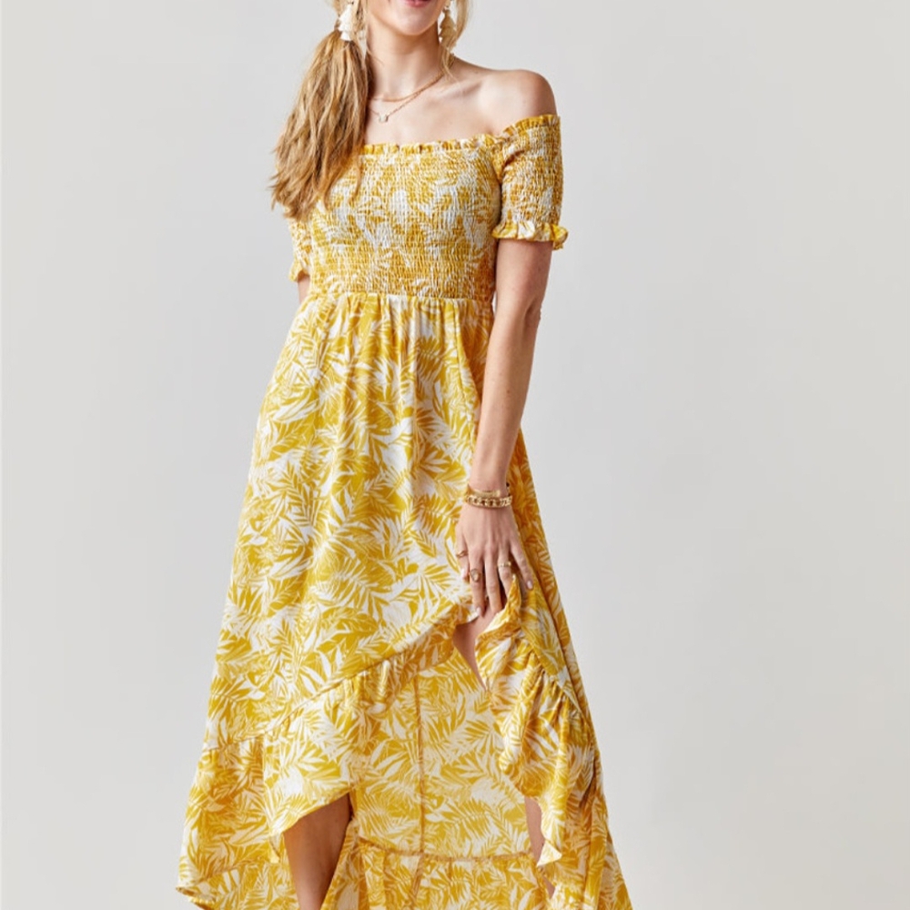 NWT Francesca's Collections Yellow Off-Shoulder High-low Dress